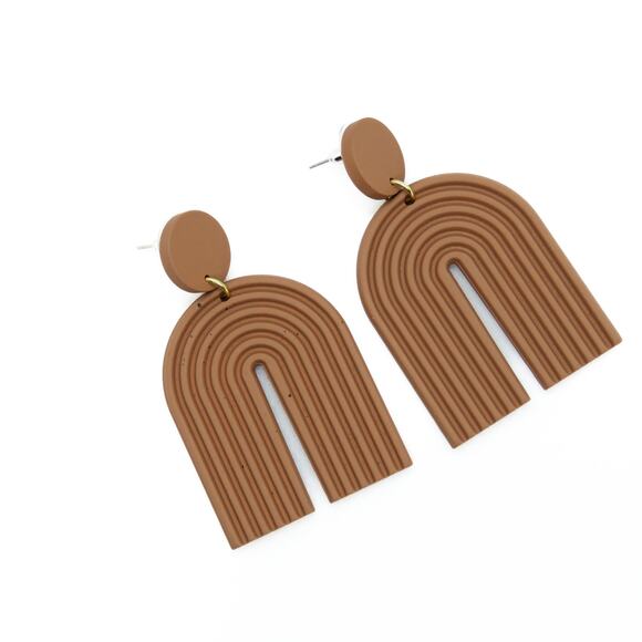 Anthropologie Tan Clay Rainbow Boho Drop Earrings Neutral Minimalist Clean Girl - Picture 2 of 3